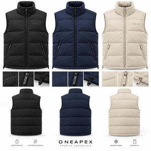 Veste sans manches matelassée beige pour homme, col montant, fermeture éclair, hiver, streetwear, vêtements personnalisés, marque privée, OEM - Product Image 6