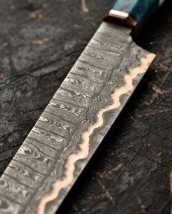 Cuchillo de hoja fija de acero de Damasco y cobre con mango de resina ámbar y espaciador de turquesa, con funda de cuero, venta al por mayor, a granel, B2B, OEM - Product Image 2