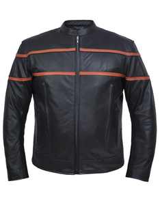 Chaqueta de piel de cabra con doble franja naranja para hombre - Product Image 1