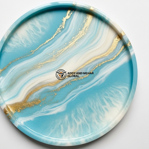 Modern Blue <b>Epoxy</b> Resin Tray – Glossy Marble Finish Square Coffee <b>Table</b> Tray - Product Image 5