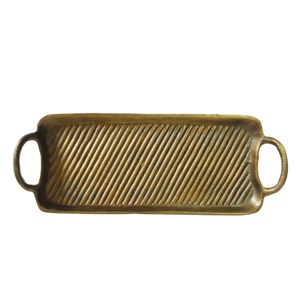 Plateau à dessert en aluminium de haute qualité avec finition plaquée or, forme rectangulaire avec poignées, parfait pour le service de nourriture dans les hôtels - Product Image 5