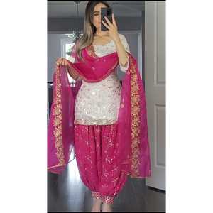 Conjunto de traje de fiesta para mujer de diseñador Top Patiala Salwar Dupatta - Product Image 6