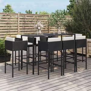 Conjunto de Bar de Jardín de Ratán PE Negro con Reposapiés, Muebles de Patio Elegantes - Product Image 1