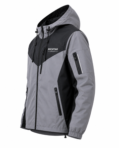 Men's Windproof Breathable Quick Dry Sport Letterman Jacket Gray Black Color Blocking <b>Covered</b> <b>Button</b> Front - Product Image 3