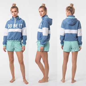 Conjunto de Sudadera con Capucha y Pantalones Cortos de Nylon 100% para Mujer, con Cierre de 3/4, Diseño de Letras Bordadas Personalizadas, Chaqueta con Capucha y Pantalones Cortos Deportivos - Product Image 5