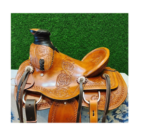 Selle Western sculptée à la main Big Horn pour l'équitation, l'arrimage, le plaisir et le trail, avec siège rigide - Product Image 2