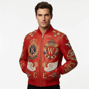 Custom Men's Windproof Eco-Friendly Heated PU Leather Varsity Jacket with Zipper Closure and Plain Embroidery Design - Product Image 3