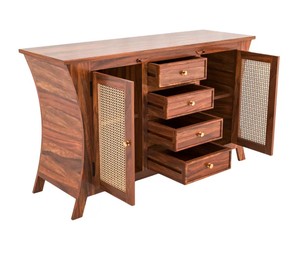 Indian Solid wood Flared Dining <b>Storage</b> Cabinet Mid Century Modern Rattan Door <b>Console</b> <b>Table</b> & Sideboards Home Furniture - Product Image 6