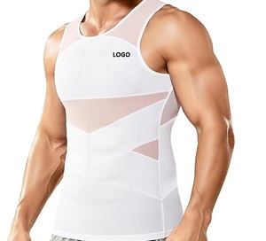 Camiseta sin mangas de compresión para hombre con control de abdomen, panel de malla, moldeadora de cuerpo, ropa deportiva sin mangas - Product Image 6