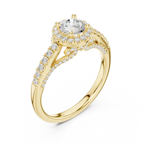 Bague de fiançailles en or jaune 14 carats pour femme, avec crête royale, sertie de diamants à griffes et taille brillant rond - Product Image 4