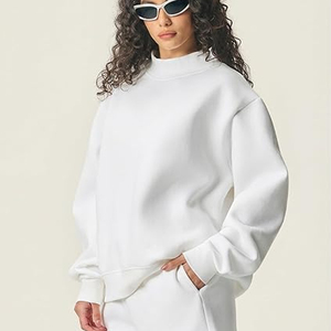 Sweat-shirt à col montant pour femme, en coton éponge personnalisé, avec logo imprimé, style streetwear décontracté, fournisseur en gros OEM sous marque privée - Product Image 2