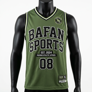 Camiseta de baloncesto Elite 165 GSM de malla de poliéster que absorbe la humedad, color verde oliva, con logotipo personalizado bordado, para hombre. - Product Image 1