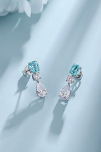 Pendientes de oro blanco con aguamarina y diamantes cultivados en laboratorio con corte pera, joyería clásica para bodas - Product Image 2