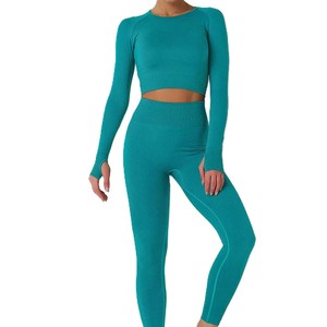 yoga <b>exercise</b> clothing set Women's Trendy Sportswear Solid Front Logo Seamless for Women's Sets Gym Workouts - Product Image 1