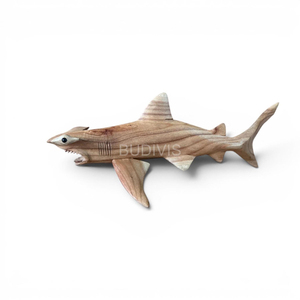 Figura de Tiburón Martillo Tallada a Mano en Madera con Acabado de Vetas Naturales, Decoración Marina para el Hogar - Product Image 3
