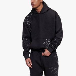 Sweat-shirt à capuche oversize pour homme, motif à pois noirs, en molleton respirant, style streetwear décontracté, avec poche, pour l'automne - Product Image 1