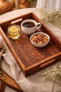 Large Handmade Eco-Friendly Wooden Serving Tray Made Burl Thuya Wood Modern Luxury Handles Durable Dishwasher Safe <b>Mirrored</b> - Product Image 1