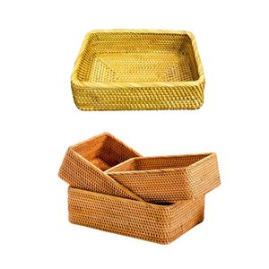 Juego de 3 Cestas/Bandejas Rectangulares de Mimbre/Ratán Duraderas, Cestas de Ratán Hechas a Mano y Sostenibles - Product Image 1