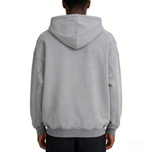 Sweat à capuche personnalisé 500 g/m² en polyester/coton, coupe oversize, broderie 3D, polaire anti-plis, uni, avec fermeture éclair - Product Image 5