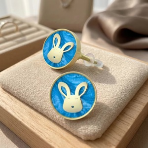 Pomo Redondo de Resina y Latón en Tono Dorado con Diseño de Conejo Azul, Ecológico, Multifuncional, con Forma Novedosa para Niños y Bebés - Product Image 3