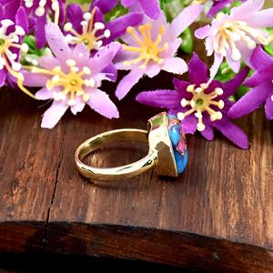 Kingman Pink Dahlia <b>Turquoise</b> <b>Ring</b> 925 Sterling Silver 18K Gold Vermeil Handmade Gemstone FIne <b>Ring</b> Jewelry Gift for Her - Product Image 6