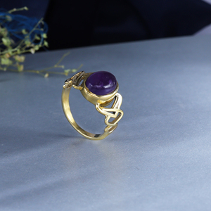 Amethyst <b>Statement</b> <b>Ring</b> in 18K Gold Plated Brass with Rhodium Plating | Celtic Knot Design Unisex - Product Image 4