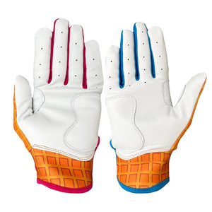 Pink Blue Leather Batting Gloves With <b>Waffle</b> <b>Cone</b> Design Hook Loop Closure Unisex Adult Training Gloves - Product Image 2