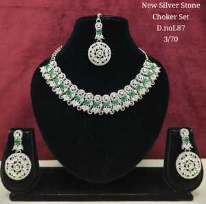 High Quality Latest Designed Fancy Collection Geometric silver Plated Pearl Kundan Necklace Earring Ring <b>Set</b> Women's Jewelry - Product Image 1