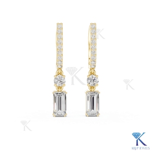 Lab Grown Diamond Baguette Cut Pave <b>Hoop</b> Leverback <b>Earrings</b> 100% <b>Solid</b> Gold Filled Diamonds Women's Bridal Wedding Gift Jewelry - Product Image 2
