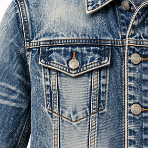 Chaqueta de Mezclilla Lavada para Hombre, Cuello Camisero, Cierre de Botones, Estilo Casual Vintage, Chaqueta de Jean Personalizada para Primavera - Product Image 6