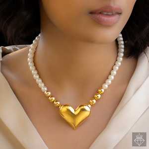PRAO Collar de Corazón Dorado y Perla Collar de joyería antideslustre - Product Image 1