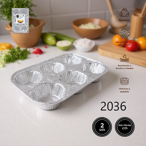 Stampo in Alluminio Usa e Getta con 6 Cavità 25,5x17,0x3,6 Cm, Grado Alimentare, Riciclabile, per Feste - Product Image 3