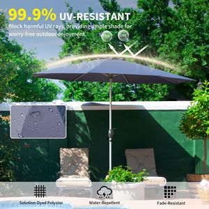 Ombrellone da Patio 10FT con Manovella e Pulsante di Inclinazione, Protezione UV, Impermeabile, per Esterni, con Base - Product Image 3