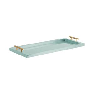 Plateau rectangulaire décoratif en métal vert avec poignées en métal doré, parfait pour le service à domicile, l'utilisation au bureau et les événements formels, provenant d'Inde. - Product Image 1