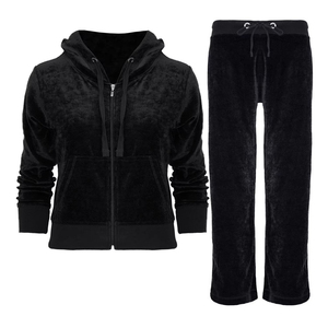 <b>Women</b> Black <b>Fleece</b> Eco-Friendly 2 1 Hooded Drawstring Tracksuit Set Casual Full Sleeve Solid Color Winter Sweatshirt <b>Jogger</b> - Product Image 1