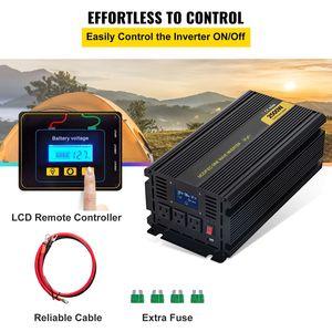 Inverter di Potenza a Onda Sinusoidale Modificata 2500W, Convertitore Auto da DC 12V a AC 120V con Display LCD, Telecomando e LED per Inverter Solari - Product Image 3