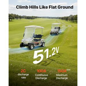 Paquete de Baterías para Carro de Golf de 48V (51.2V) 52AH, Cargador de 15A, BMS de 100A, Pantalla con Bluetooth y Aplicación, 4000 Ciclos para Motores de Arrastre y Golf - Product Image 2