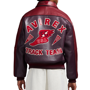 Vintage Maroon Genuine <b>Leather</b> Varsity <b>Jacket</b> <b>Men</b> Custom Avirex Style Track Team Embroidery Retro Bomber Letterman Coat - Product Image 6