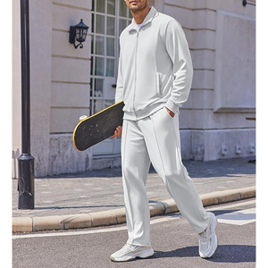 Men's <b>White</b> Knitted <b>Tracksuit</b> Set Solid Color Casual Wear Breathable Polyester Fabric Stand Collar Spring Style - Product Image 6