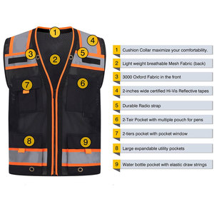 Paquete de 5 chalecos de malla ligeros de color negro liso para hombre, chaleco de seguridad adecuado para carreteras, sitios industriales, inspecciones, ropa de trabajo, chaleco para hombre - Product Image 6