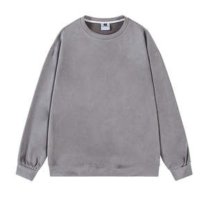 <b>Mens</b> Light <b>Grey</b> Crewneck Sweatshirt Relaxed Oversized Fit Cotton Pullover Solid Color Long Sleeve Ribbed Cuffs Casual Autumn - Product Image 1