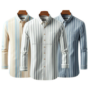 Camisas de hombre de estilo formal de algodón 100% personalizadas con cuello elegante, tela transpirable antiarrugas y diseño a rayas - Product Image 1