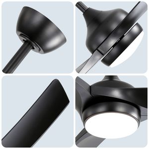 Modern 52-Inch <b>Black</b> <b>Ceiling</b> <b>Fan</b> with 18W LED Light & Remote 3 ABS Blades DC Motor for Bedroom & Living Room - Product Image 3