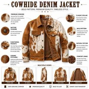 Chaqueta de Motero para Hombre de Cuero Genuino con Patrón de Piel de Vaca, Cuello Vuelto, Cierre de Cremallera, Ajuste Regular, Casual de Otoño, Personalizada - Product Image 6