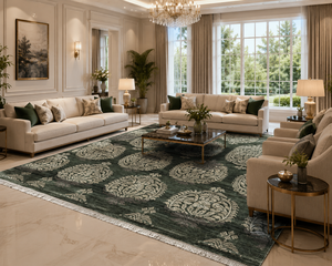 Elegant 8x10 Ft Hand Knotted Silk Persian Dark Forest Green Rug Handmade Decorative Area Carpet - Product Image 1