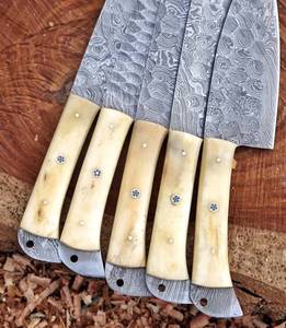 Ensemble de couteaux de cuisine en acier Damas 67 couches de qualité supérieure, faits à la main, ambidextres, avec manche en os et étui en cuir, pour la survie et la chasse - Product Image 4