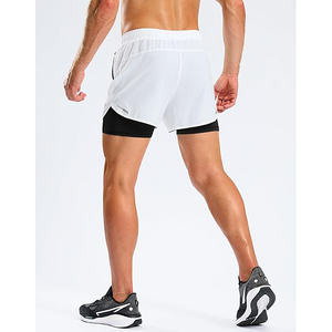 Shorts de course blancs pour hommes avec poches, séchage rapide, respirants, imprimés, en Spandex et Polyester, style sportif, taille mi-haute avec cordon élastique - Product Image 4