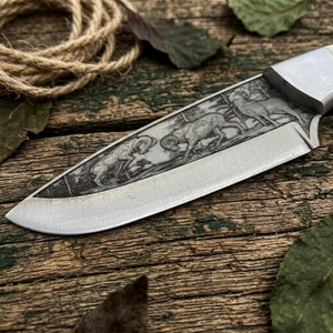 Couteau de chasse à pointe tombante, lame en acier, design gravé, manche en bois, épaisseur de 0,5 mm, longueur totale de 6,7 pouces, SHARP POINT TRADES, garantie de 3 ans - Product Image 3