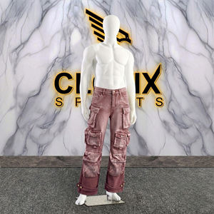 CLOVIX SPORTS Jeans Cargo de Mezclilla para Hombre, Talla Grande, Azul Lavado, Multibolsillos, Estilo Urbano, Corte Holgado, Pantalones Personalizados al por Mayor - Product Image 1