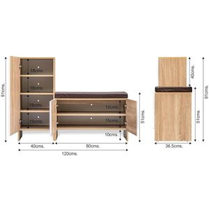 Meuble à chaussures modulaire Trudo en bois d'ingénierie Saleem International (10 paires + 12 paires avec siège), blanc - Product Image 1